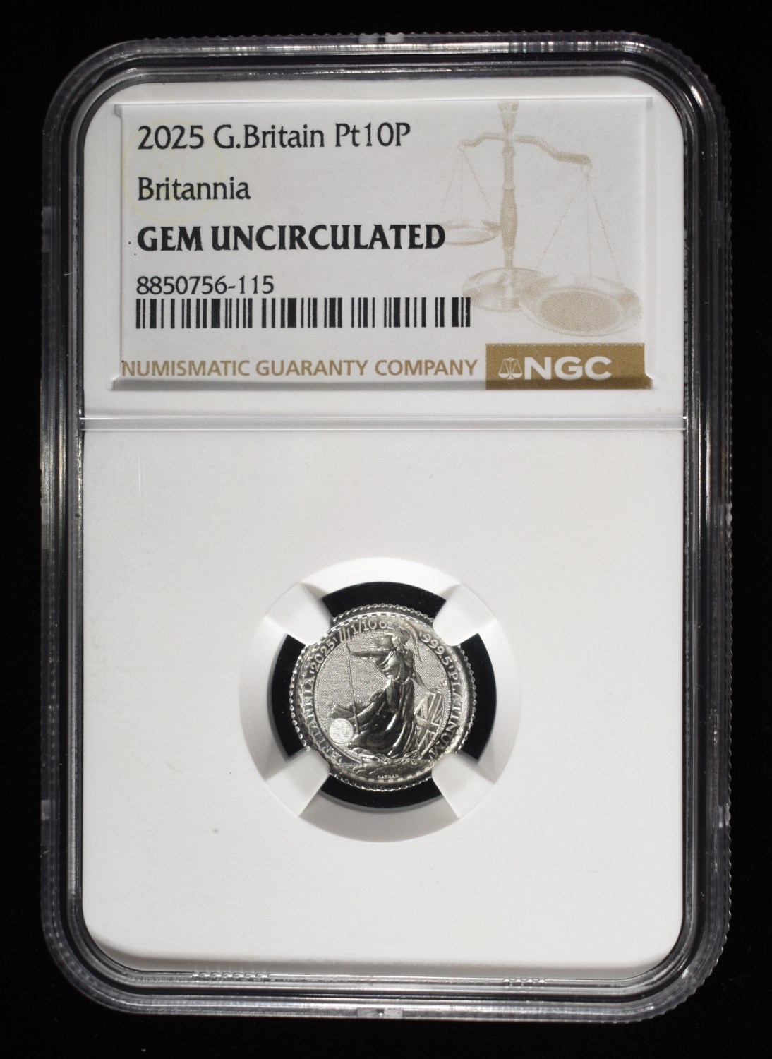 2025 G.BRITAIN PT 10P BRITANNIA NGC GEM UNC