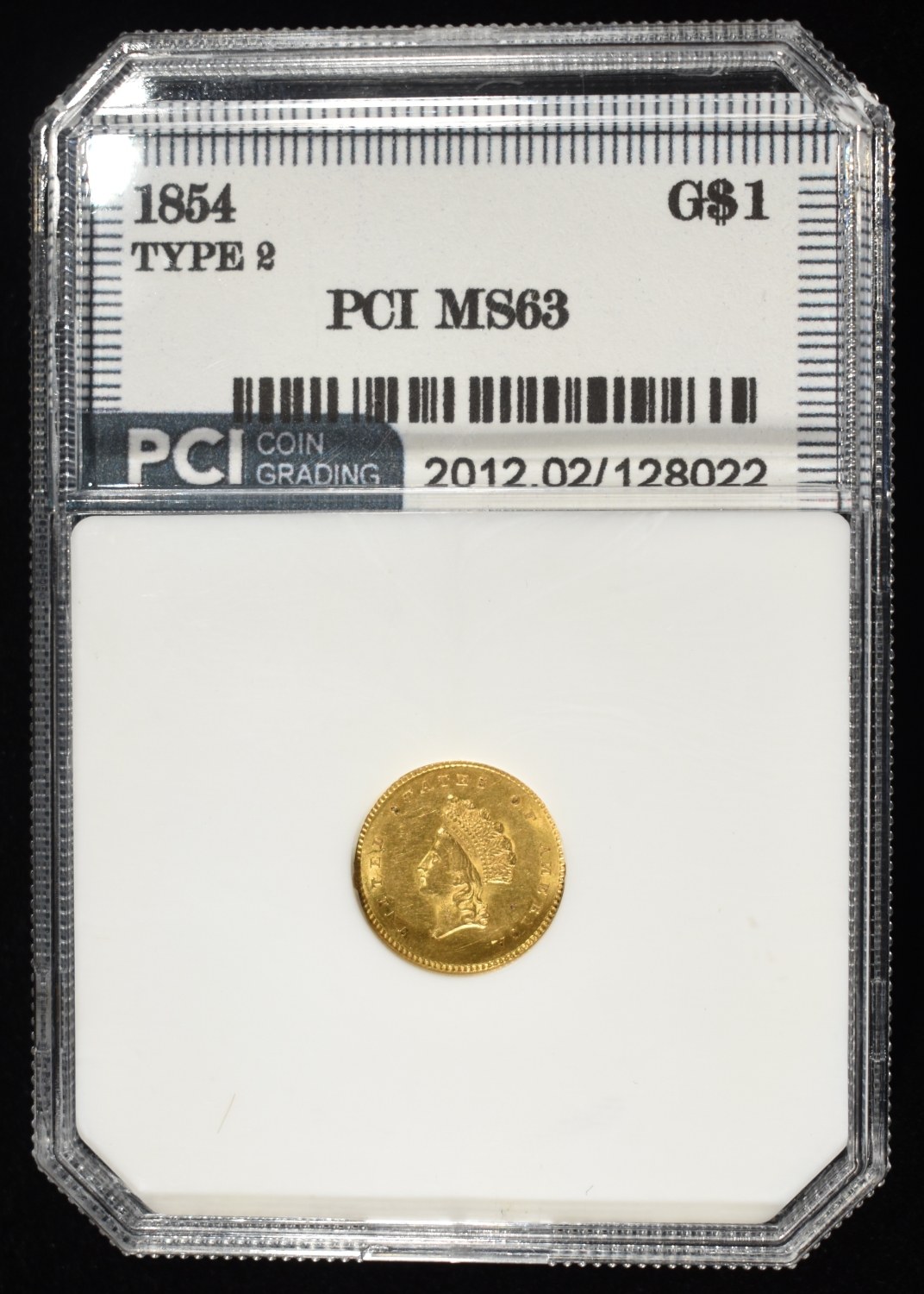 1854 $1 GOLD TYPE2 PCI CH BU
