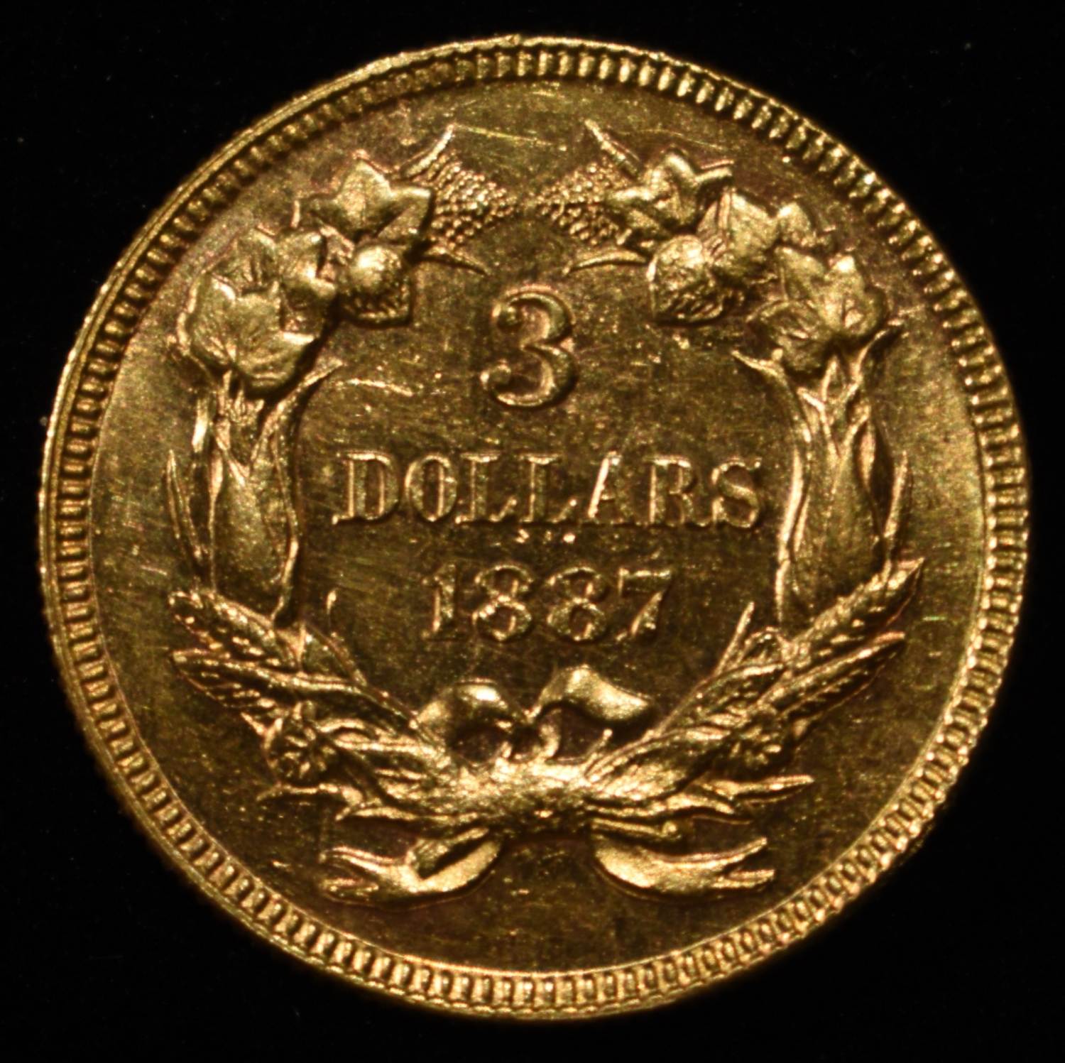 1887 $3 PRINCESS GOLD GEM BU