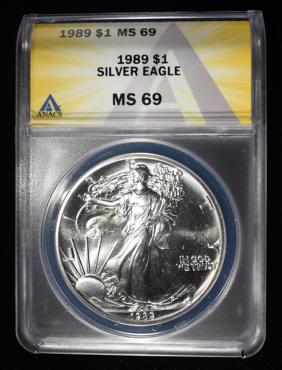 1989 AMERICAN SILVER EAGLE ANACS MS69