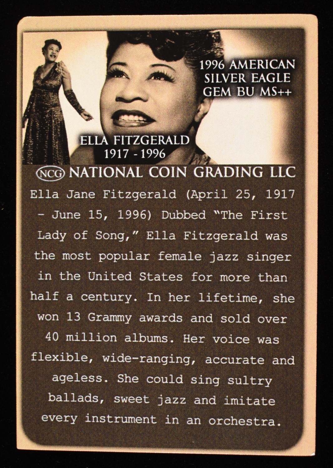 1996 AMERICAN SILVER EAGLE NCG GEM BU