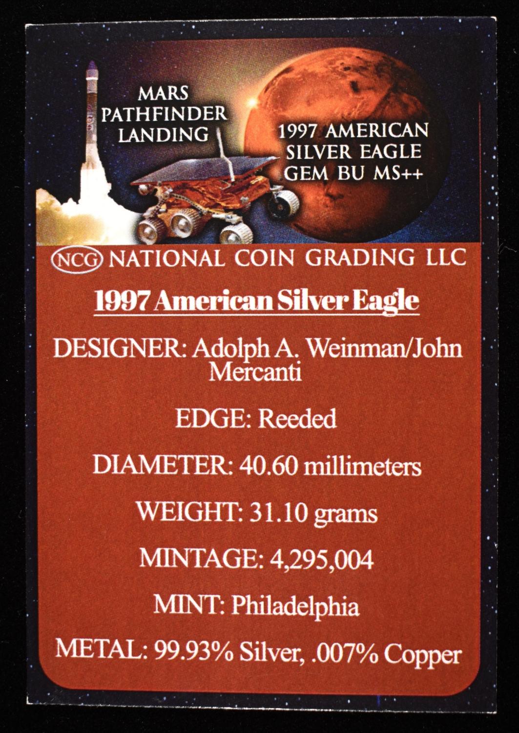 1997 AMERICAN SILVER EAGLE NCG GEM BU