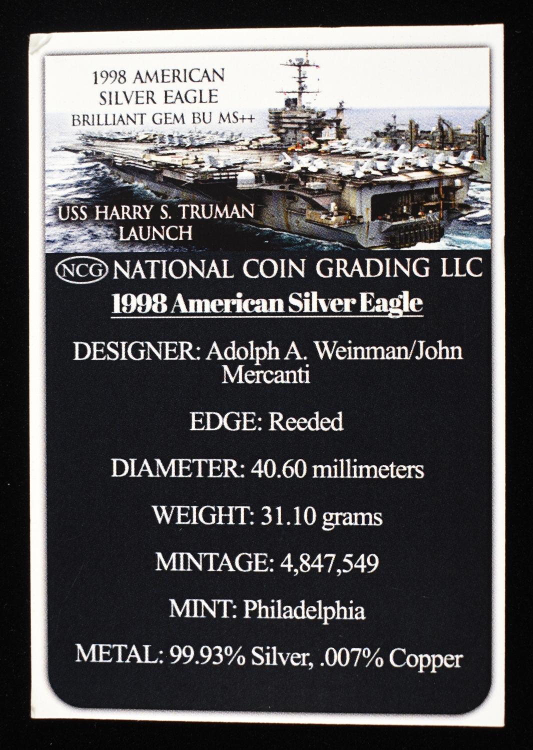 1998 AMERICAN SILVER EAGLE NCG GEM BU
