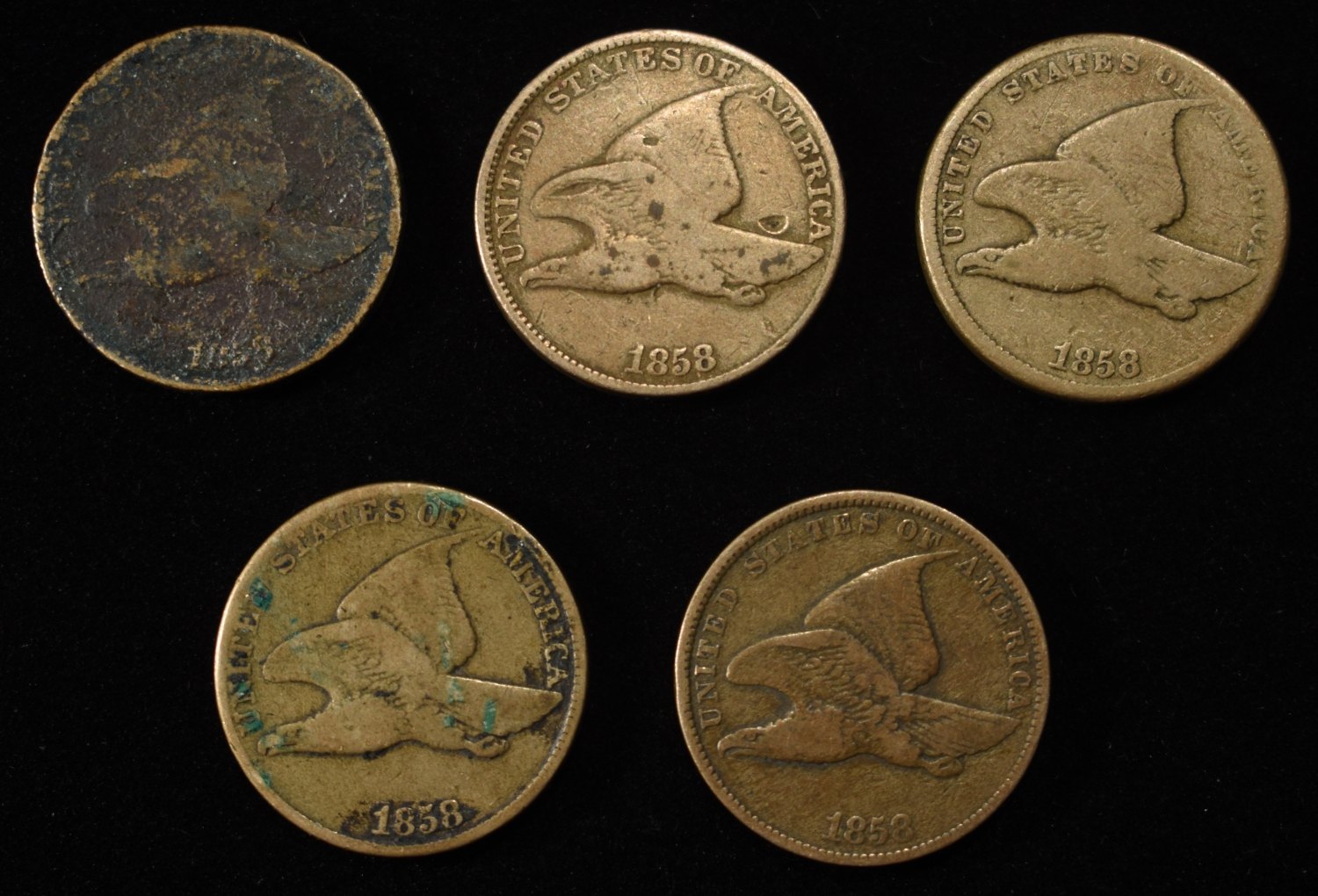 (5) FLYING EAGLE CENTS DAMAGED