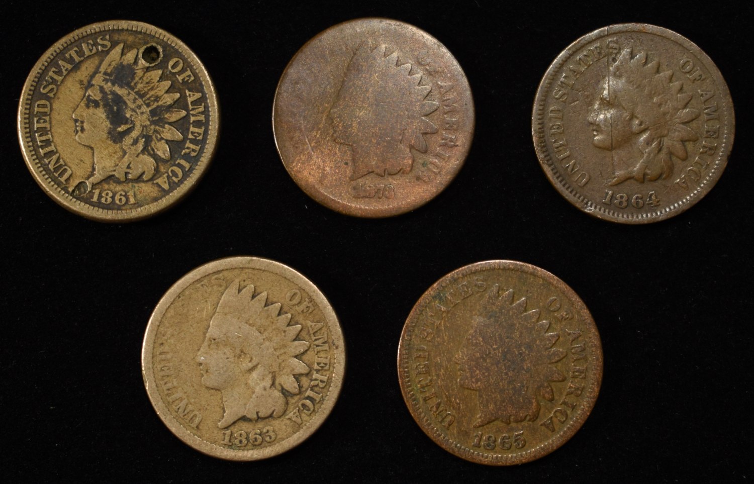(5) INDIAN HEAD CENTS DAMAGED