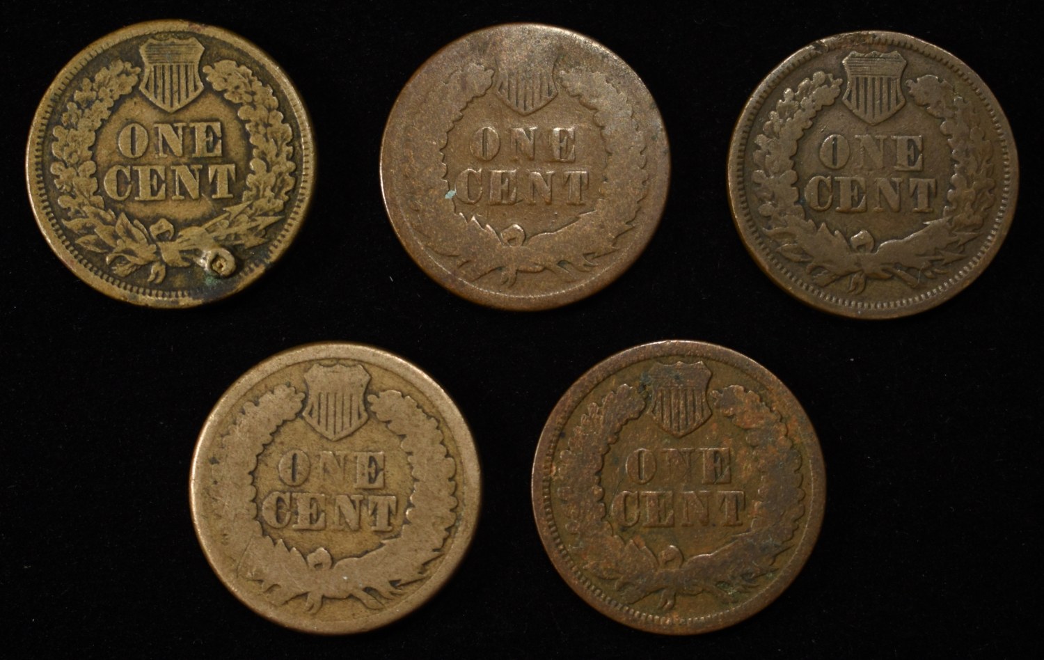 (5) INDIAN HEAD CENTS DAMAGED