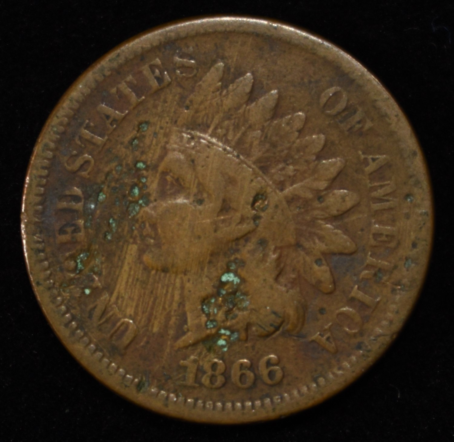 1866 INDIAN HEAD CENT DAMAGED