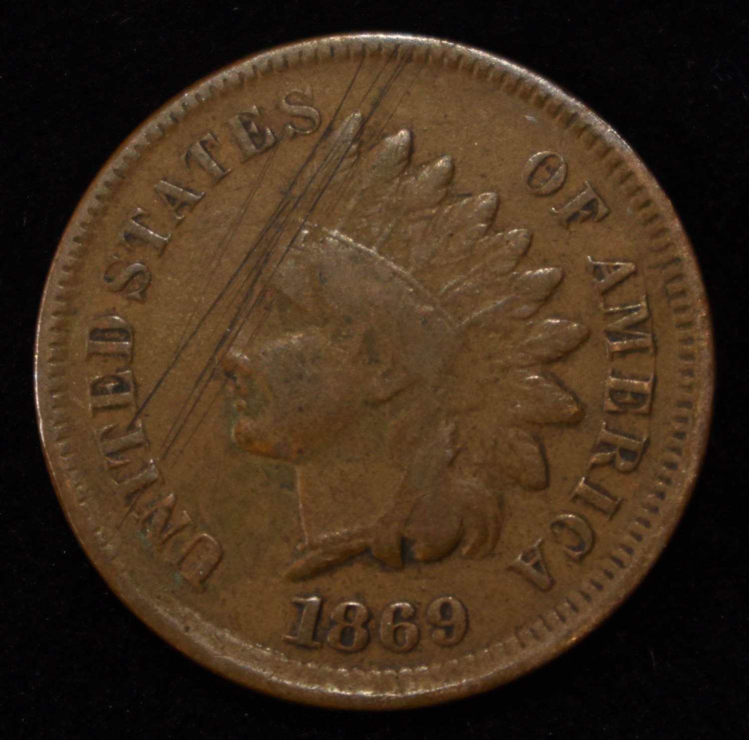1869 INDIAN HEAD CENT SCRATCHED