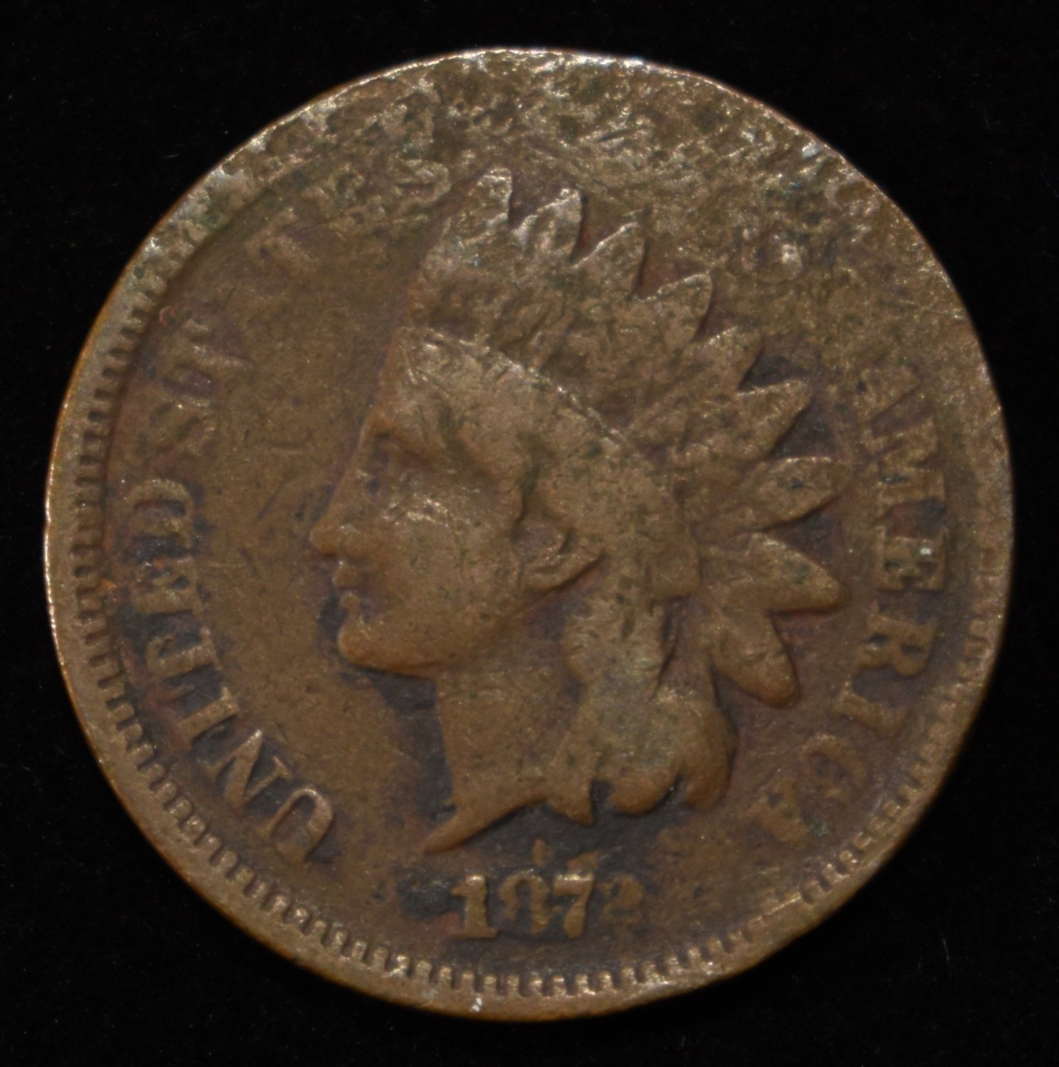 1872 INDIAN HEAD CENT DAMAGED