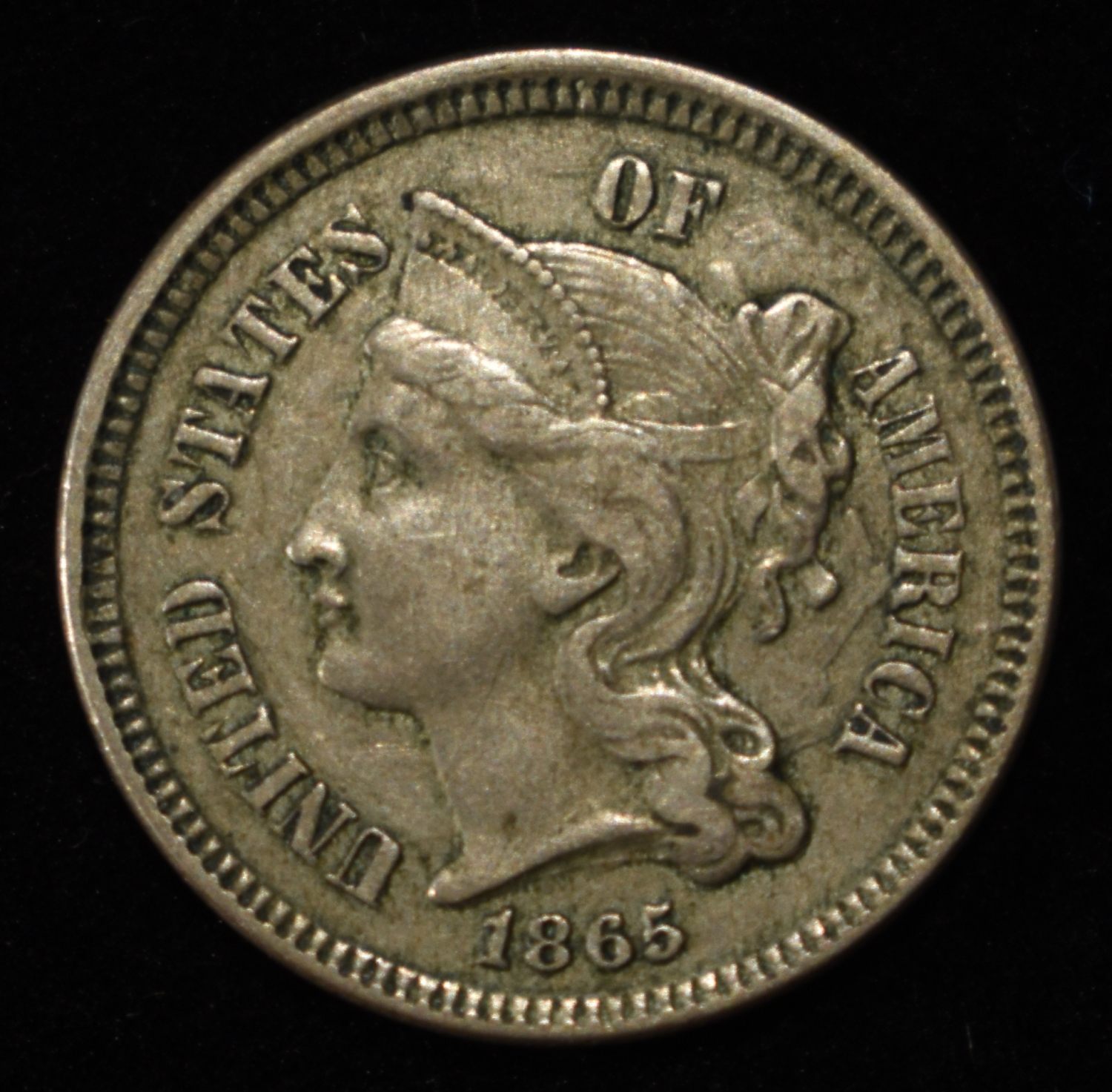 1865 3-CENT NICKEL XF