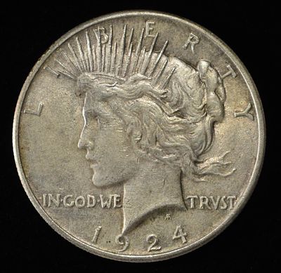 1924 PEACE DOLLAR. TOP RATED AUCTION HOUSE ESTIMATE $75 - $100.