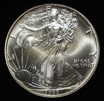 1993 AMERICAN SILVER EAGLE. BID WITH SILVER CITY AUCTIONS ESTIMATE $100 - $150.
