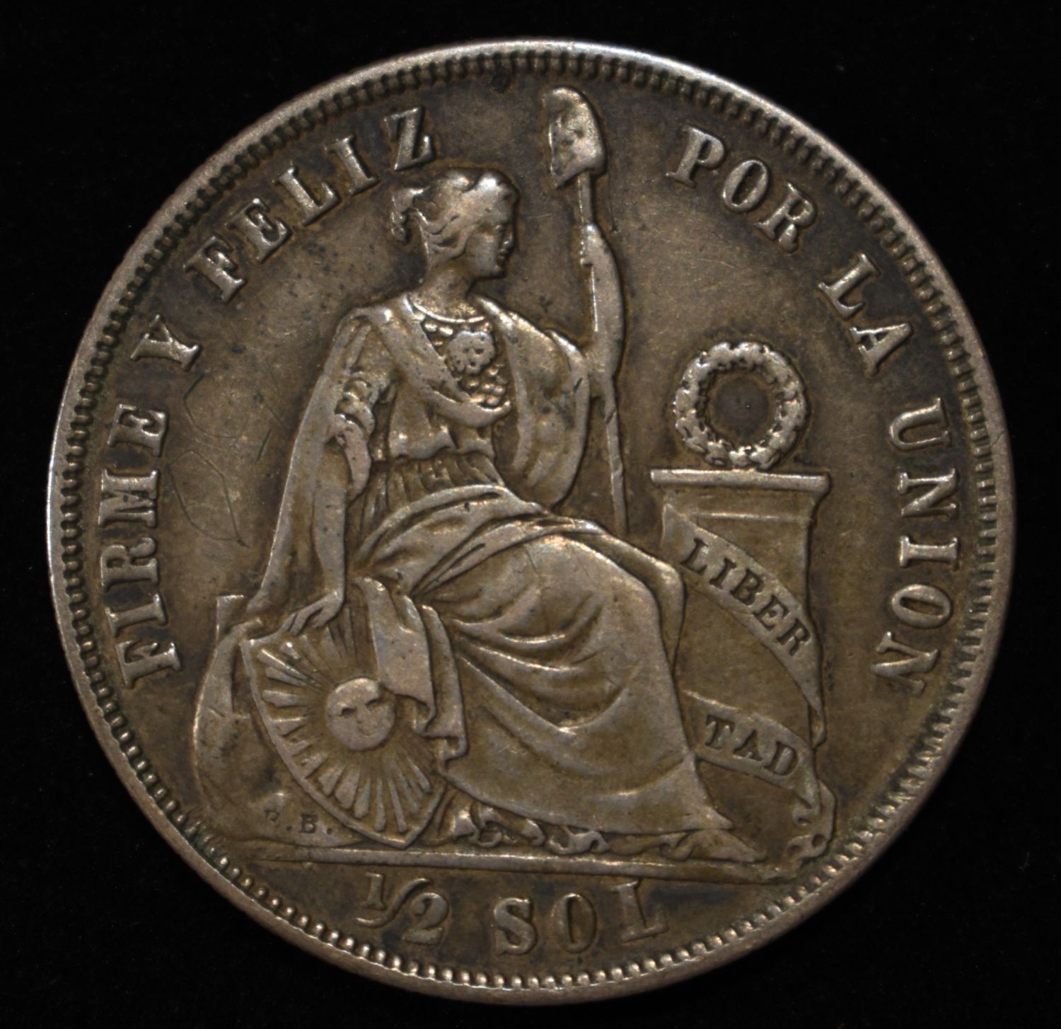 1865 1/2 SOL PERU 90% SILVER