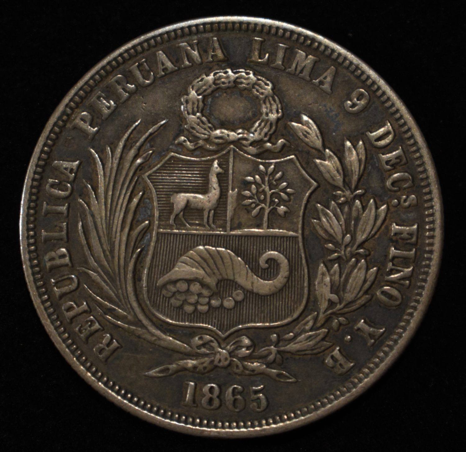 1865 1/2 SOL PERU 90% SILVER
