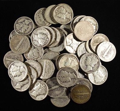 (50) MERCURY DIMES. BID WITH SILVER CITY AUCTIONS ESTIMATE $330 - $380.