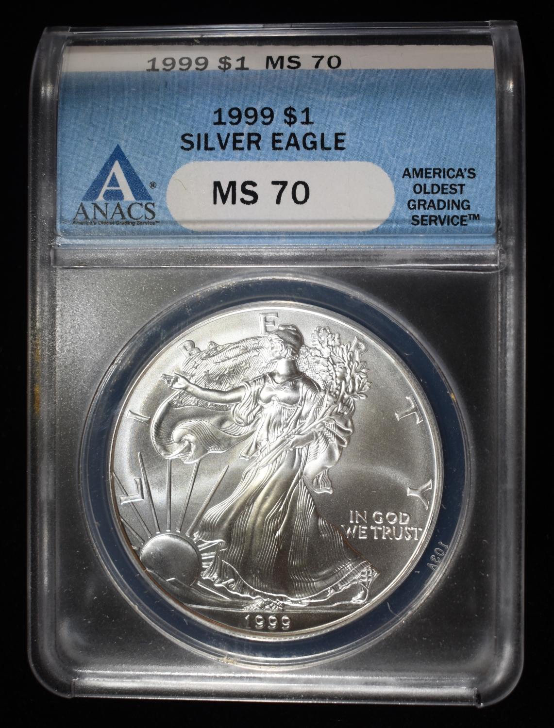 1999 AMERICAN SILVER EAGLE ANACS MS70