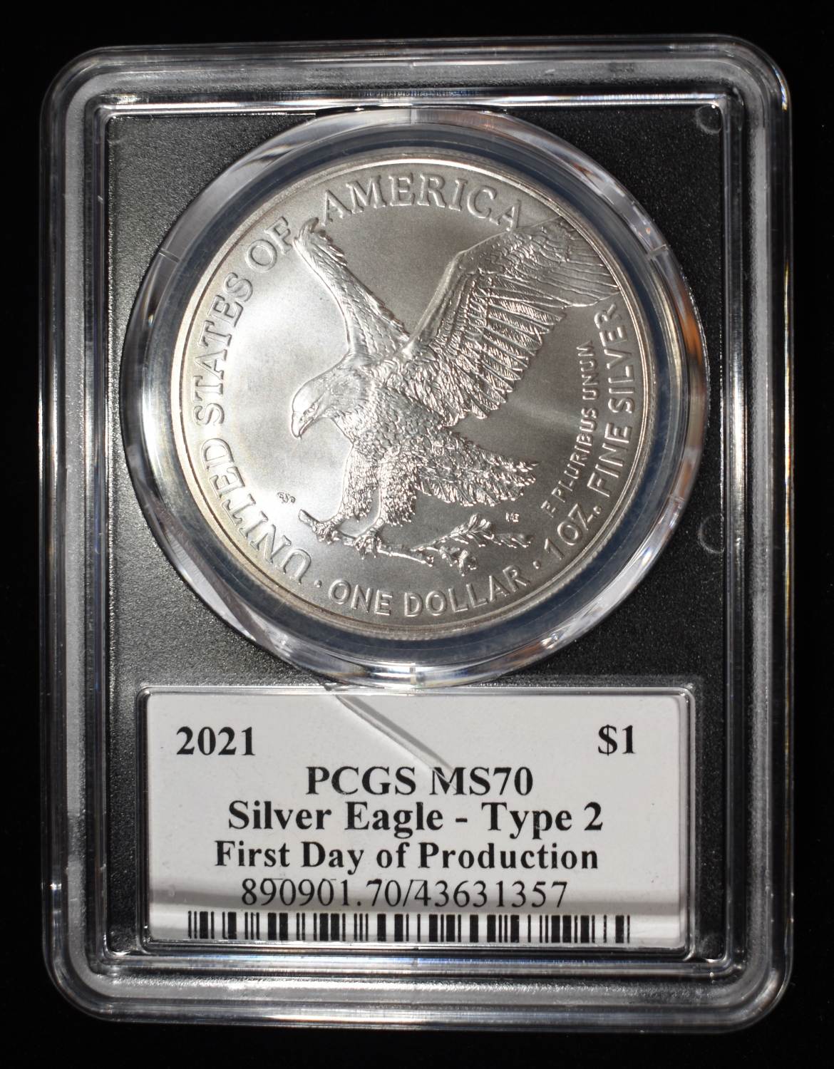2021 AMERICAN SILVER EAGLE PCGS MS70 TYPE2