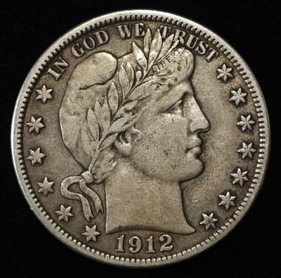 1912-S BARBER HALF DOLLAR XF. LEADERS IN ON-LINE AUCTIONS ESTIMATE $250 - $300.