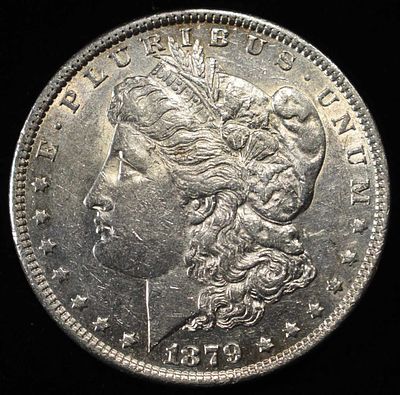 1879 MORGAN DOLLAR. LEADERS IN ON-LINE AUCTIONS ESTIMATE $90 - $130.