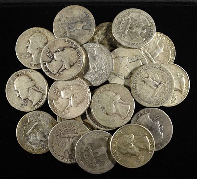 (20) WASHINGTON QUARTERS 90% SILVER. BID WITH SILVER CITY AUCTIONS ESTIMATE $300 - $360.