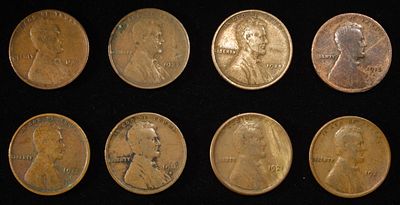 8 NICE EARLY SEMIKEY WHEAT CENTS. 13-D, 15-S, 15-S, 16-S, 21-S, 22-D 23-S & 24-D ESTIMATE $60 - $80.