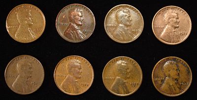 8 NICE EARLY SEMIKEY WHEAT CENTS. (2) 26-D, (2) 32-P, 32-D, (2) 33-P & 33-D ESTIMATE $60 - $80.