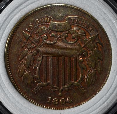 1864 TWO-CENT PIECE AU/BU. CHECK OUT OUR UPCOMING AUCTIONS ESTIMATE $200 - $250.