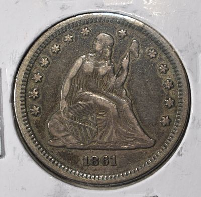 1861 LIBERTY SEATED QUARTER XF. BID WITH SILVER CITY AUCTIONS ESTIMATE $150 - $200.