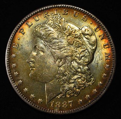 1887 MORGAN DOLLAR CH/GEM BU COLOR. TOP RATED AUCTION HOUSE ESTIMATE $250 - $300.
