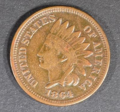 1864 BR INDIAN CENT VF/XF. CHECK OUT OUR UPCOMING AUCTIONS ESTIMATE $60 - $75.