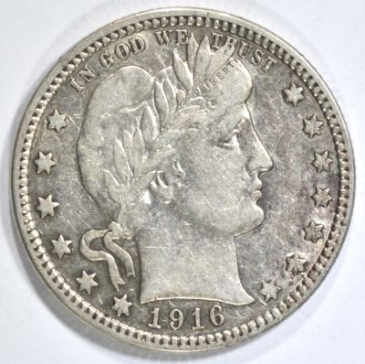 1916 BARBER QUARTER AU. LEADERS IN ON-LINE AUCTIONS ESTIMATE $100 - $130.
