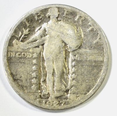 1927-S STANDING LIBERTY QUARTER VG. CHECK OUT OUR UPCOMING AUCTIONS ESTIMATE $75 - $85.