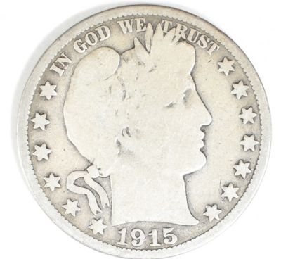 1915 BARBER HALF DOLLAR VG. BID WITH SILVER CITY AUCTIONS ESTIMATE $120 - $150.