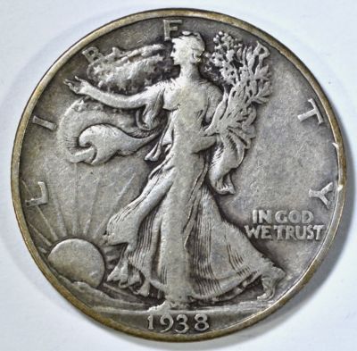 1938-D WALKING LIBERTY HALF DOLLAR VF. BID WITH SILVER CITY AUCTIONS ESTIMATE $90 - $110.