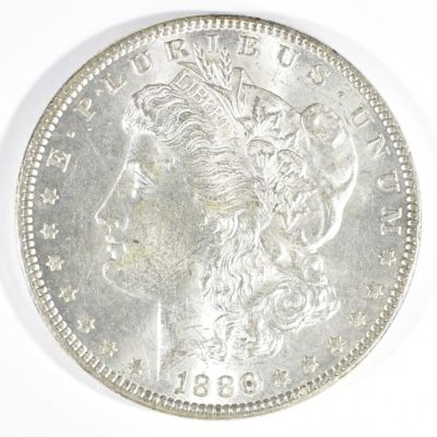 1886 MORGAN DOLLAR BU. TOP RATED AUCTION HOUSE ESTIMATE $75 - $100.