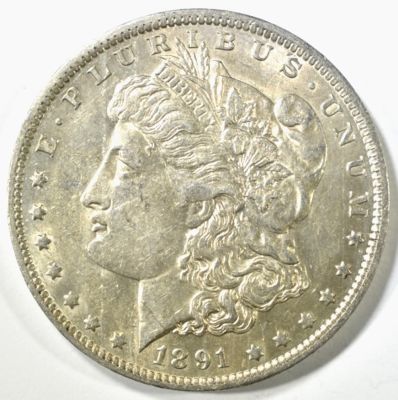 1891-O MORGAN DOLLAR CH AU. CHECK OUT OUR UPCOMING AUCTIONS ESTIMATE $200 - $250.