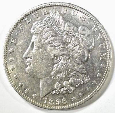 1896-O MORGAN DOLLAR CH AU. LEADERS IN ON-LINE AUCTIONS ESTIMATE $300 - $350.