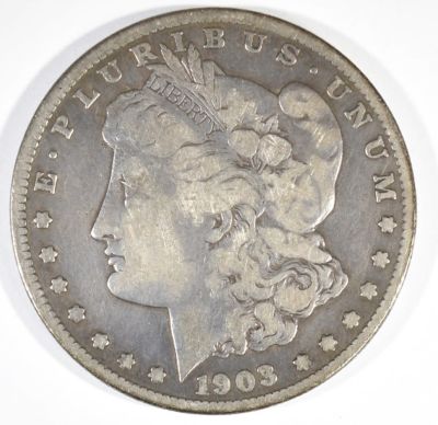 1903-S MORGAN DOLLAR FINE. WEEKLY COIN & CURRENCY AUCTIONS ESTIMATE $100 - $120.