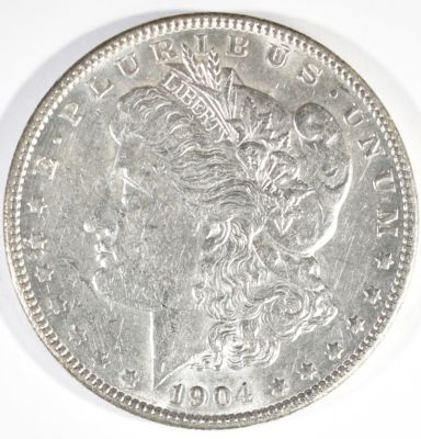 1904 MORGAN DOLLAR AU/BU. CHECK OUT OUR UPCOMING AUCTIONS ESTIMATE $75 - $100.