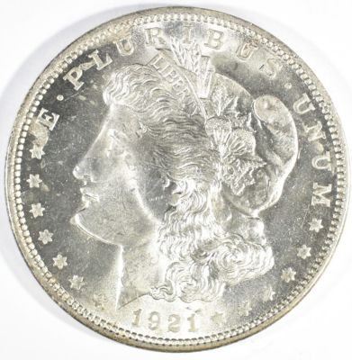 1921 MORGAN DOLLAR CH BU. TOP RATED AUCTION HOUSE ESTIMATE $75 - $100.