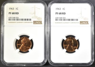 2-1963 LINCOLN CENTS NGC PF-68 RD. LEADERS IN ON-LINE AUCTIONS ESTIMATE $70 - $100.