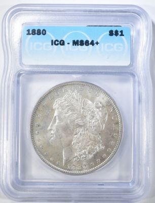 1880 MORGAN DOLLAR ICG MS-64+. BID WITH SILVER CITY AUCTIONS ESTIMATE $300 - $400.