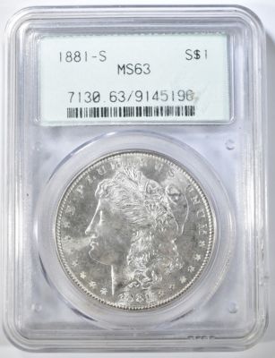 1881-S MORGAN DOLLAR PCGS MS-63 OGH. TOP RATED AUCTION HOUSE ESTIMATE $100 - $130.