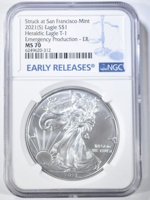 2021-(S) ASE T-1 EMERG ISSUE NGC MS-70 E.R. EMERG. PRODUCTION, EARLY RELEASES ESTIMATE $110 - $130.