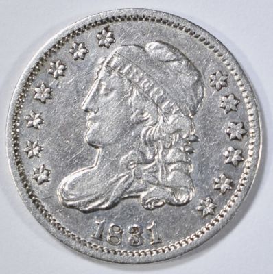 1831 BUST HALF DIME AU. BID WITH SILVER CITY AUCTIONS ESTIMATE $250 - $300.