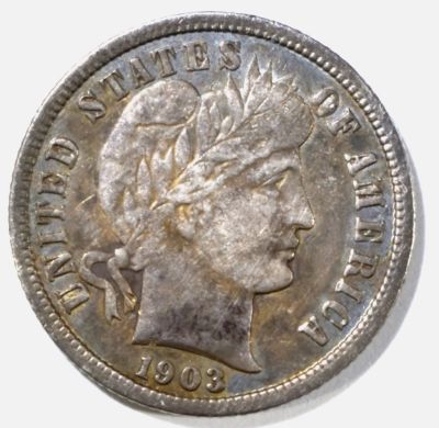 1903-S BARBER DIME XF+. BID WITH SILVER CITY AUCTIONS ESTIMATE $600 - $700.