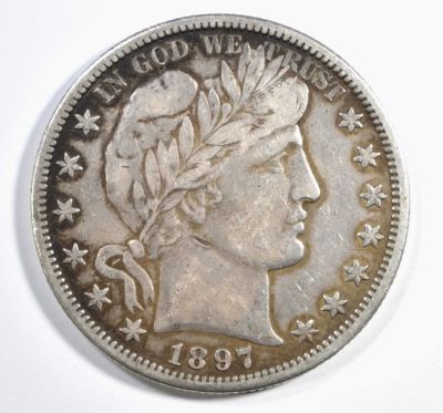 1897-O BARBER HALF DOLLAR VF. WEEKLY COIN & CURRENCY AUCTIONS ESTIMATE $700 - $800.