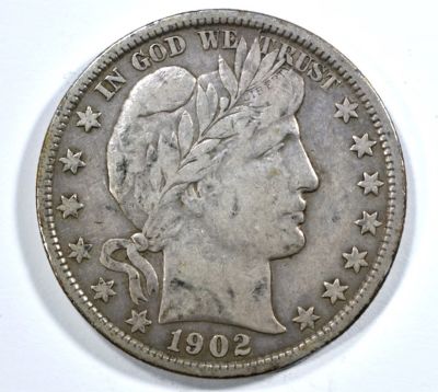 1902 BARBER HALF VF. WEEKLY COIN & CURRENCY AUCTIONS ESTIMATE $120 - $150.
