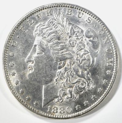 1880-O MORGAN DOLLAR BU. BID WITH SILVER CITY AUCTIONS ESTIMATE $200 - $250.