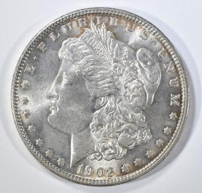 1902 MORGAN DOLLAR CH/GEM BU. BID WITH SILVER CITY AUCTIONS ESTIMATE $300 - $350.